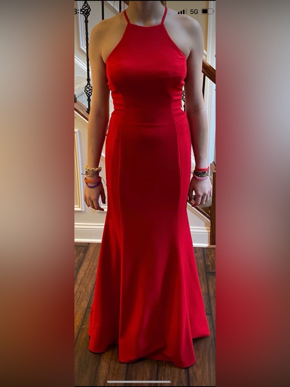 Morgan & Co. Red Halter Prom Dress
